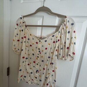 Madewell Ivory Floral Puff Sleeve Top